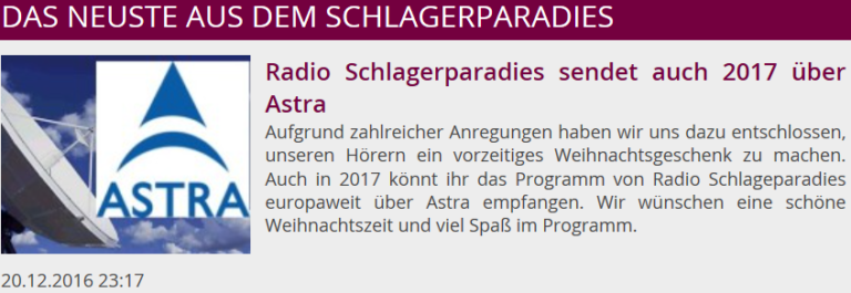 Radio Schlagerparadies bleibt weiterhin auf Satellit